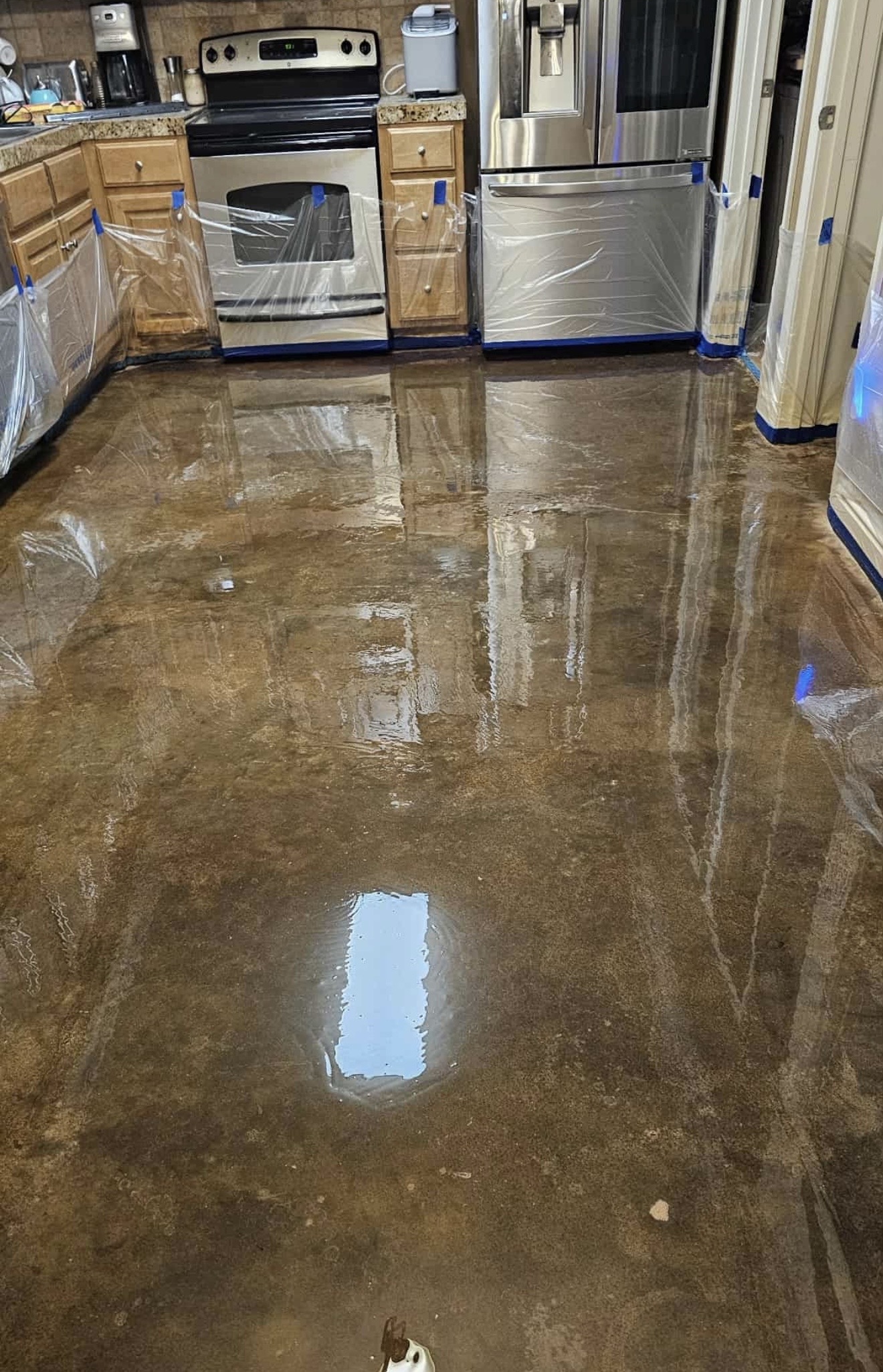 High gloss epoxy coated concrete floor